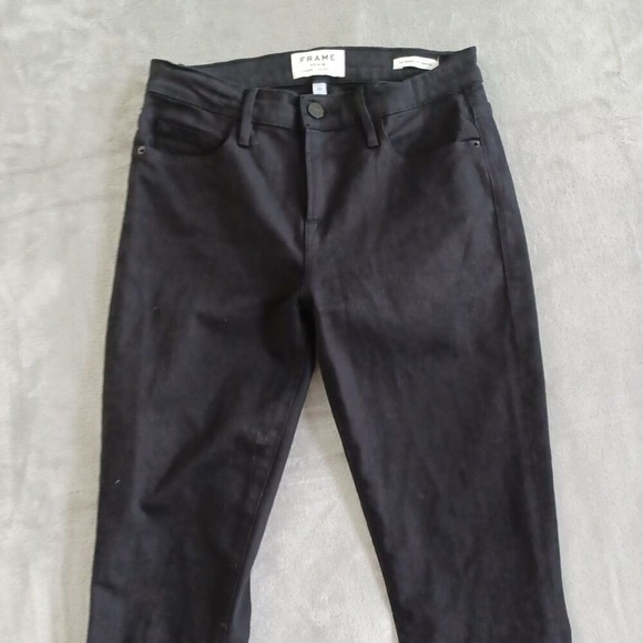 Frame Jeans‎ Sz 25 Le Skinny De Jeanne Raw Stagger Step Hem Film Noir Black - Picture 5 of 9